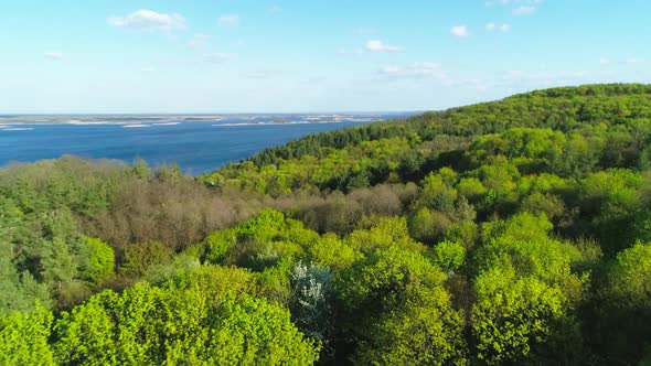 Aerial View Flying Over Vitachiv Village Hills Near Dnipro River at Sunset. Horodyshche Novgorod