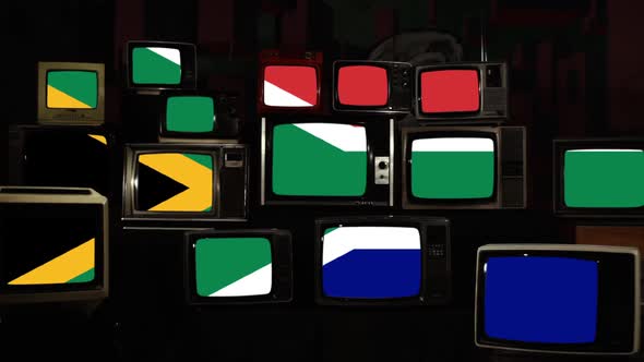 South African Flag in Old Televisions.