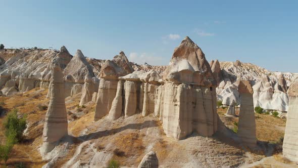 Cappadocia Aerial Drone View to Love Valley Goreme Turkey