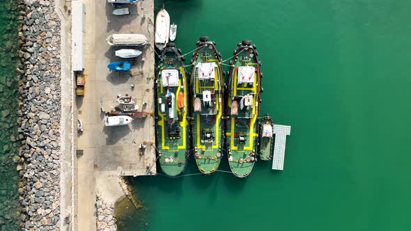 Ship tractor in the port Aerial view 4 K