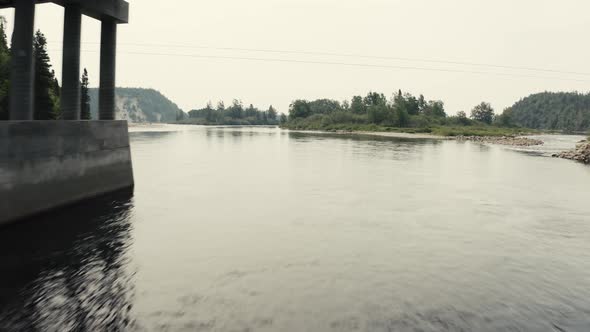 4K Salmon river going downstream - Drone flying under bridge