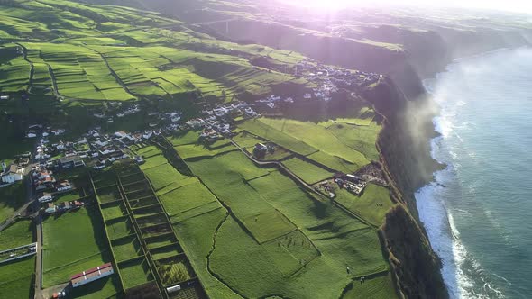 Sao Miguel Island. Cinematic Drone Shot of Coastline of Sao Miguel Island, Portuguese Archipelago of