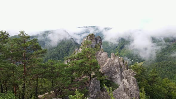 Aerial view of the Sulov rocks nature reserve in the village of Sulov in Slovakia