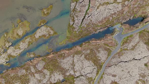 Top down aerial view of Silfra fissure in Thingvellir National Park, Iceland
