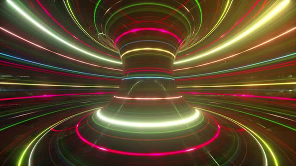 Abstract Futuristic Neon Background with Rotating Glowing Lines Speed of Light Ultraviolet Rays