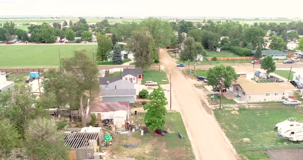 Aerial view of a small rural town in Colorado.
