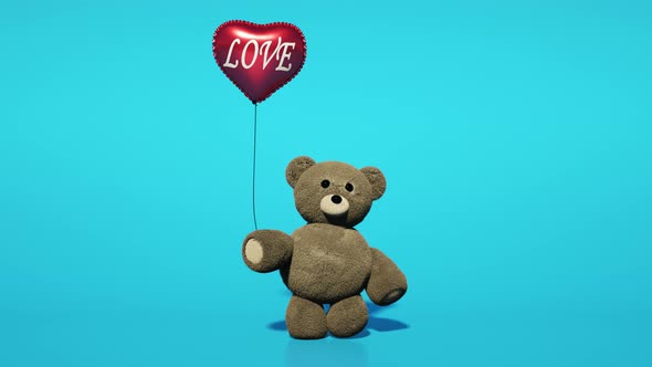 Teddy Bear With Red Heart Shaped Balloons for Valentines Day