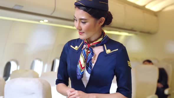 Cabin Crew or Air Hostess Working in Airplane