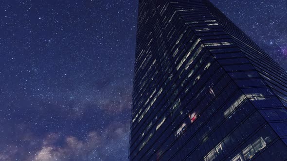Business Skyscraper And Milky Way Galaxy On Sky alt