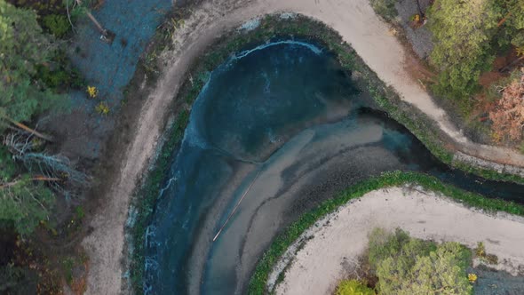 A Beautiful Stream in an Autumn Park a Winding River Bed with Blue Water Water Plants Grow Along the