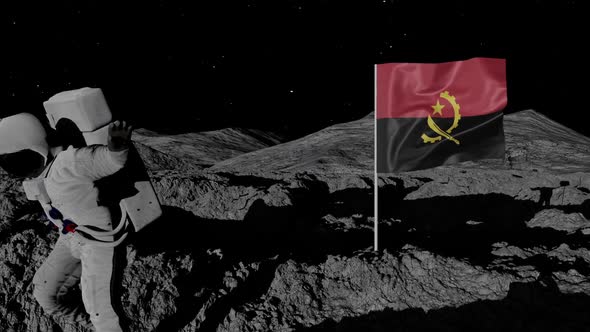 Angola Flag on Moons Surface With Floating Astronaut