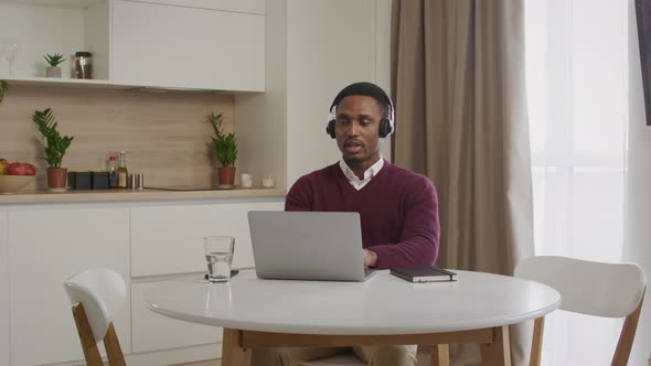 Young Adult African American Black Male Working From Home Call Center Employee