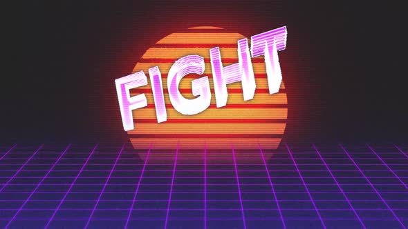 Animation vintage video game screen with word fight written