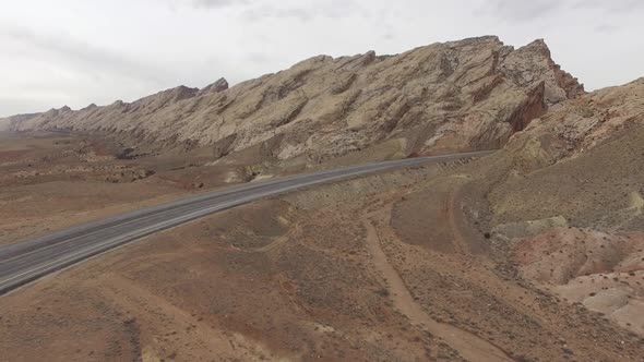 Aerial view of I-70 cutting between the San Rafael Reef