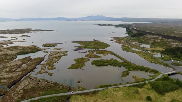 Thingvallavatn lake in Thingvellir Park - largest natural lake in Iceland