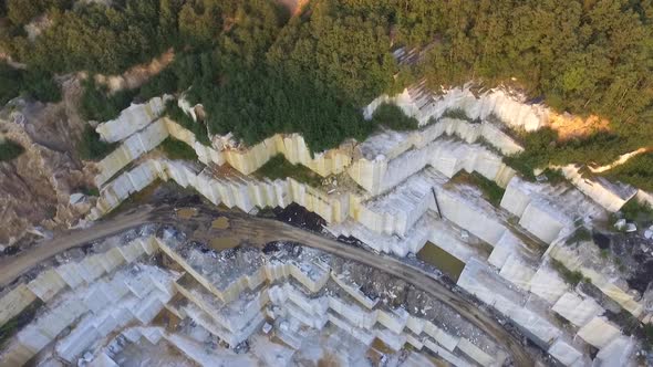 Aerial View of a Large Marble Quarry During Sunset