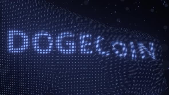 Dogecoin Cryptocurrency Name on Waving Digital Flag