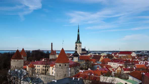 Timlapse of Aerial View of Tallinn Medieval Old Town, Estonia