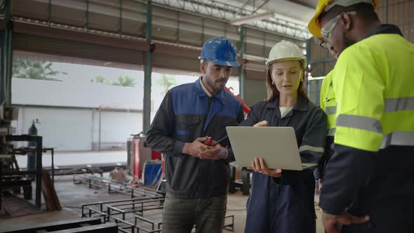 Diversity team of factory engineers ,leadership by engineer women are inspecting and consulting work