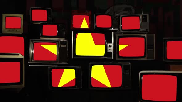 Flag of Vietnam on Retro TVs.