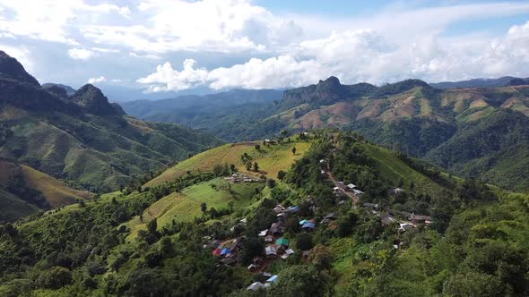 Aerial view from drone of rural village in the mountains