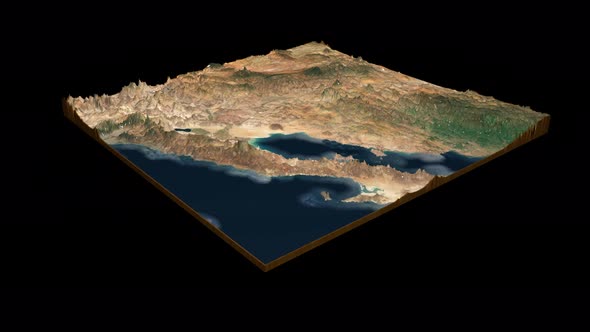 The Gulf of California terrain map 3D render 360 degrees loop animation