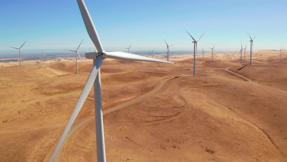 Aerial View of Wind Turbines Energy Production  Aerial Shot Over California