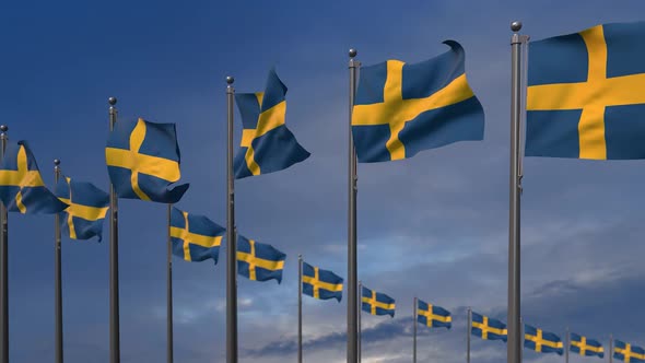 The Sweden Flags Waving In The Wind  2K