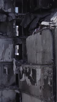 Vertical Video of a Destroyed House During the War in Ukraine