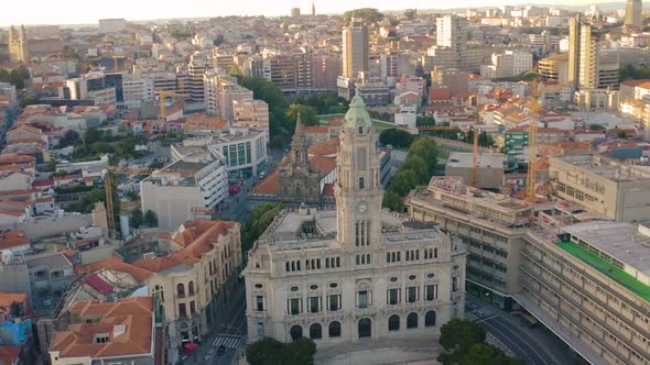 Porto in Portugal, aerial drone cityscape view 4k