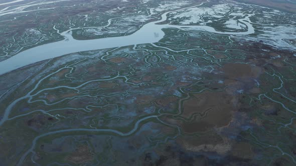 Aerial view of Scheldt river estuaries, Nieuw-Namen, Zeeland, The Netherlands.