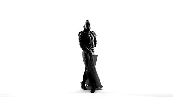 Silhouette Dancing Man Wearing a Toreador Costume. Isolated on White Background in Full Length