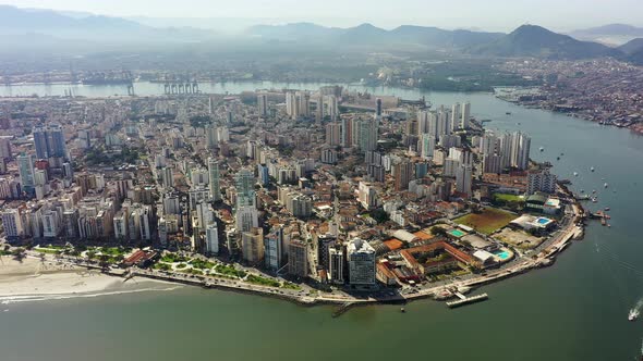 Panorama landscape of coast city of Sao Vicente, state of Sao Paulo, Brazil.