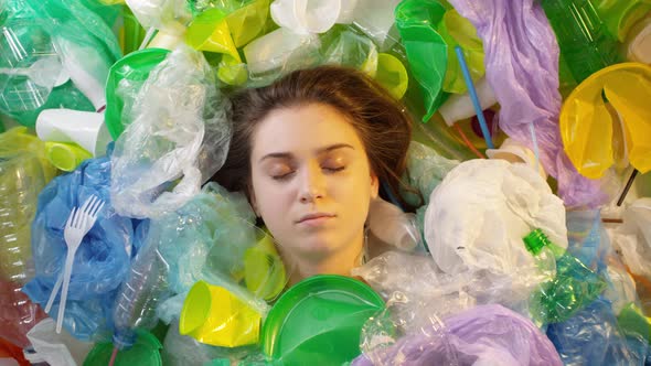 Girl Littered With Plastic Items