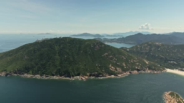 Mountain on Island in Shek O, Hong Kong, Aerial Drone View