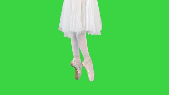 Ballerina in Romantic Tutu Walking on Pointe on a Green Screen Chroma Key