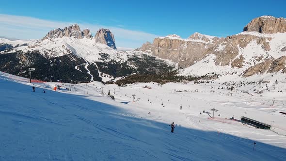 FPV POV of Alpine Skiing in Dolomites Italy