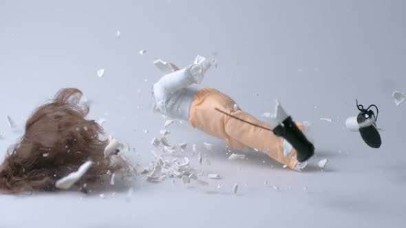 A porcelain doll being smashed, Slow Motion