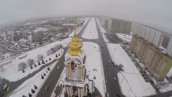View of Kursk city and Saint George Church, aerial view