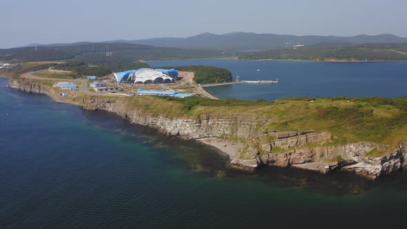 Aerial View of the Beautiful Primorsky Oceanarium on a Sunny Day
