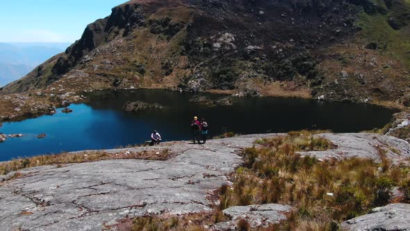 Tourists admiring the 1st lagoon of Pichgacocha from Ambo, Huanuco, Peru in the Andes mountains. 4k