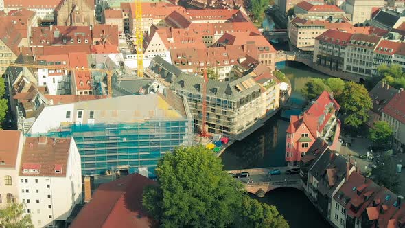 Aerial Panoramic View of Nurnberg Medieval German Town From Drone