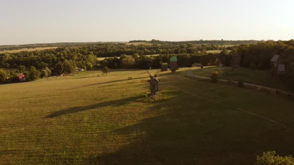 Countryside Field Landscape with Mills