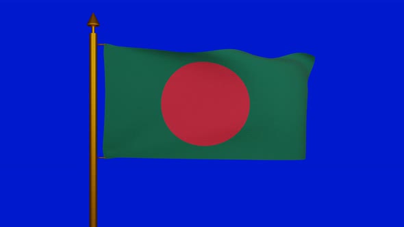 National flag of Bangladesh waving with flagpole on chroma key, Bangladesh flag