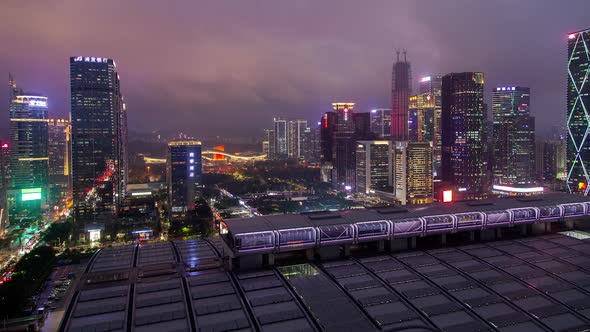 Timelapse Shenzhen Futian District with Flashing Lights