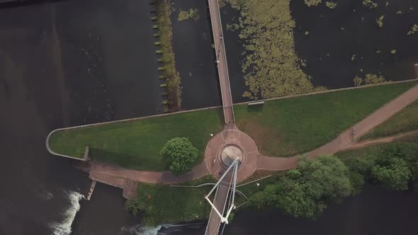 Wide Aerial of Miller Crossing at the River Exe in the Middle of Exter in Devon UK