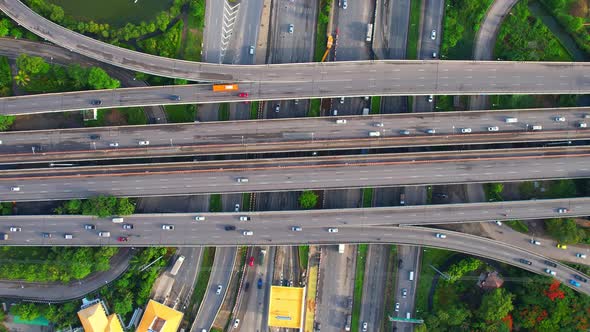 4K footage : aerial view from a drone flying over expressway