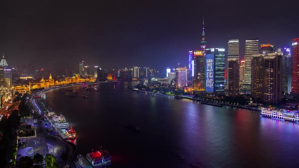 Shanghai Buildings and Skyscrapers on Huangpu Bank Timelapse