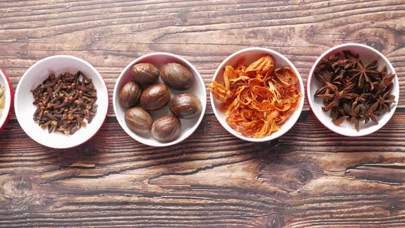 Spices Collection in a Container on Table