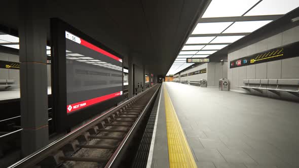 Empty Subway Train Arriving to platform in Underground Station. Transportation